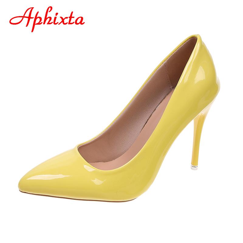 Aphixta 2025 Зеленые Супер Высокие 3,94 дюйма Туфли-лодочки на шпильке Женские Туфли Тонкий каблук Острый носок Цветная лакированная кожа Офисная обувь