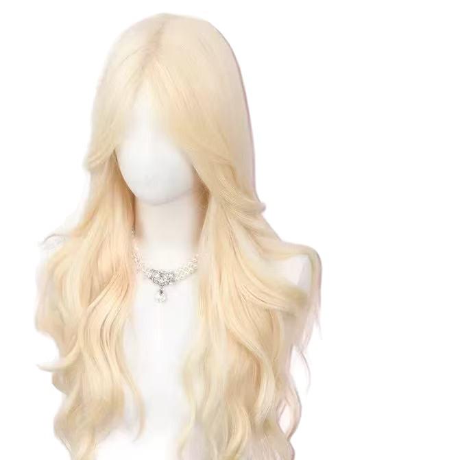 Lace Front Wig: Women's White Gold, Natural Large Waves, Middle Part, Realistic Full Head Cover for Daily Wear