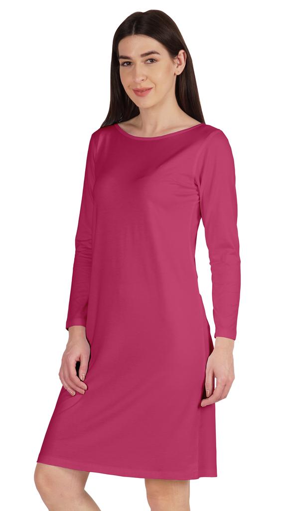 Inkmeso Knee Length Plain Dress Long Sleeve Boat Neck Tshirt Dress For Women