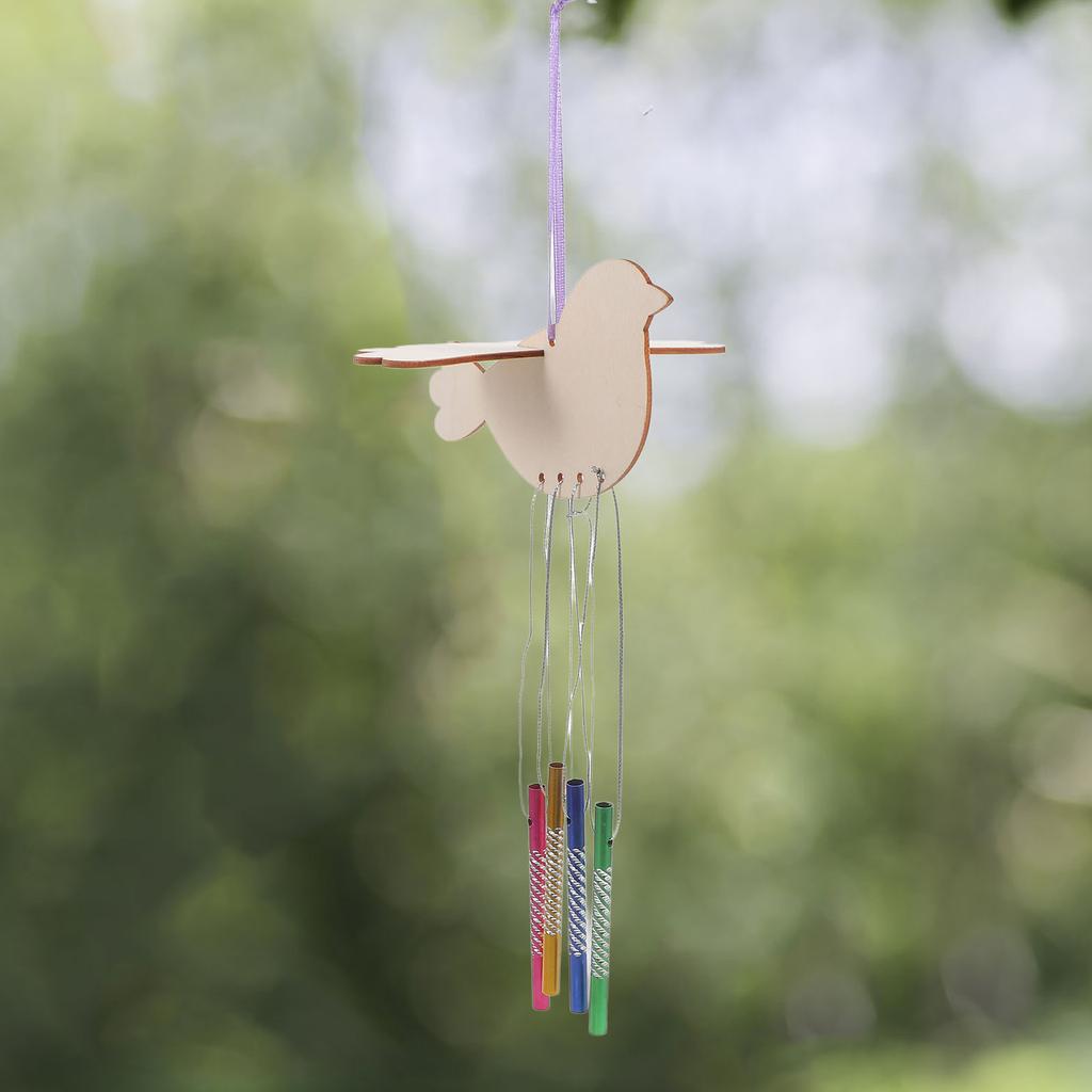 1 Set Diy Wind Chime Kit Painting Crafts Making Wind Chimes Bird Shaped Wood Craft Windchime Wind Bell Garden Hanging Decoration