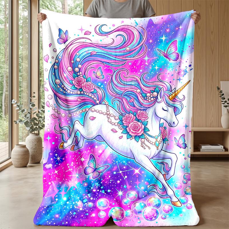 Rainbow Mane Unicorn Theme blanket Lightweight Warm Flannel Blanket Decorative Throw Blanket for Home Decoration
