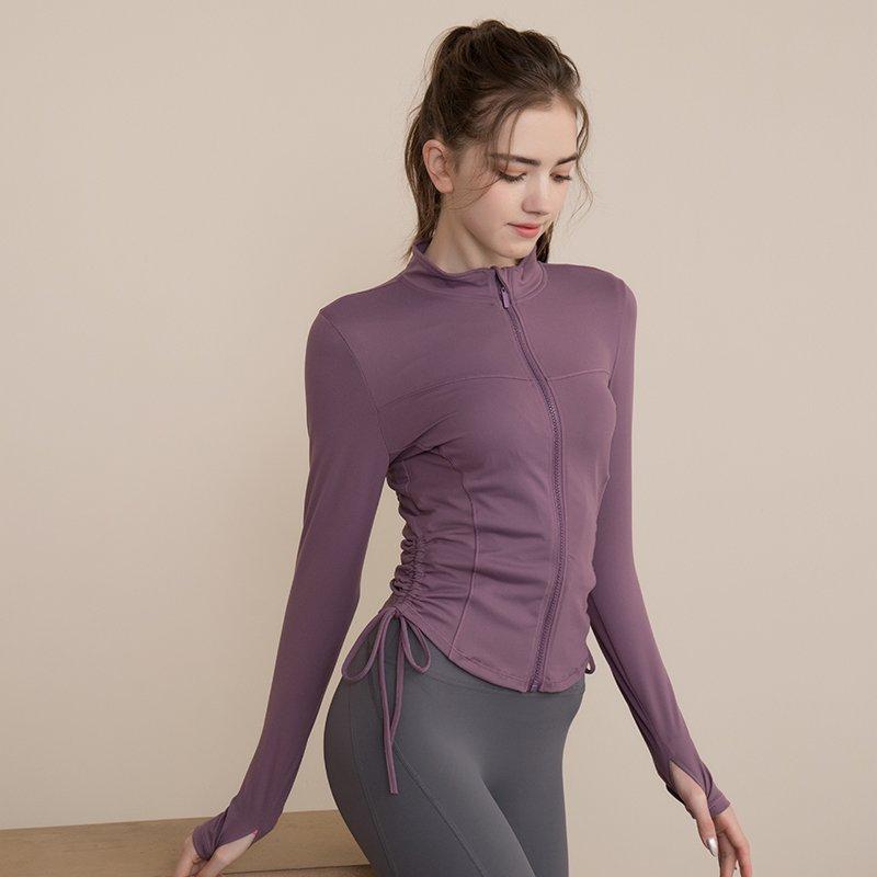 Zipper drawstring yoga top stand-up collar slim and thin yoga clothes outdoor running sports jacket women