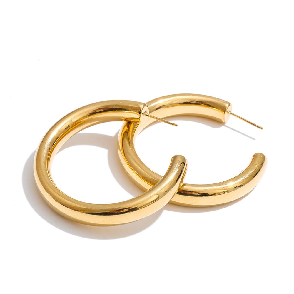 Yhpup 40mm Anti-allergy Stainless Steel C Shape Round Daily Metal Shiny Hoop Earrings Minimalist High Quality Waterproof Jewelry