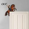 Rustic Home Ornaments Western Horse Wooden Door Topper Decor, 2D Printed Frame Decorative Corner Sign Ornament, Top Shelf Decoration for Farmhouse