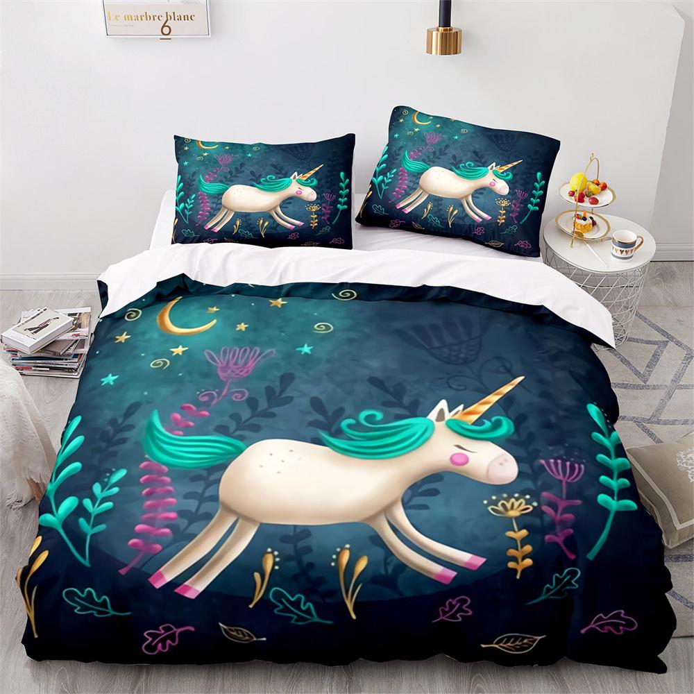 Cute Couple Of Pony Duvet Cover Set 3D Unicorn Pony Horse Polyester Quilt Cover With Pillow Shams For Kids Adults Bedding Set