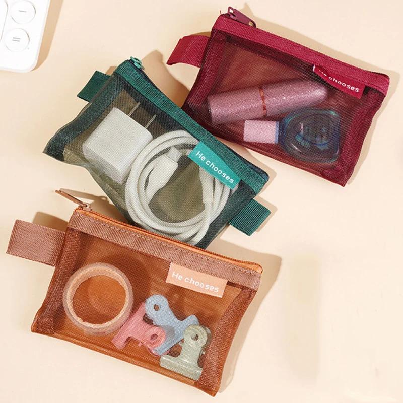 1/10 шт. нейлоновая сетка на молнии сумки кошелек для денег наушники кабель для передачи данных удостоверение личности держатель кредитной карты мини сумка для хранения дорожный органайзер сумка