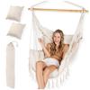 Campela Подвесное кресло в богемном стиле, с подушкой и сумкой для переноски, Бежевое, Для гостиной, детской, балкона, террасы, сада