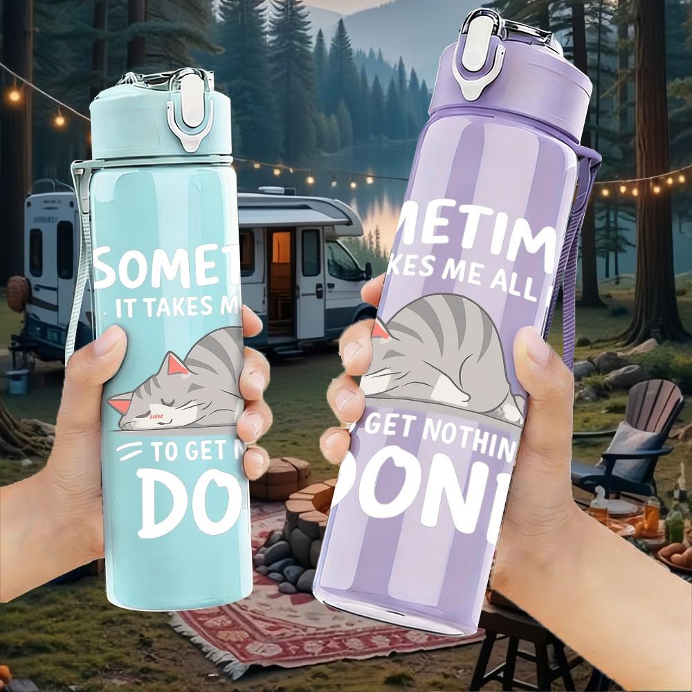 1PC Sometimes Done Cat Outline 750ml Color Plastic Sports Water Bottle Leakproof Flip Straw Lid Suitable for Sports Office Home Use