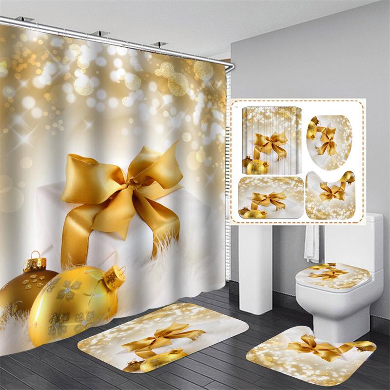Санта Рождественский комплект занавесок для душа Коврик для ванной Противоскользящий коврик Перегородка для ванной комнаты Водонепроницаемый Декор для дома Cortinas Para BañO