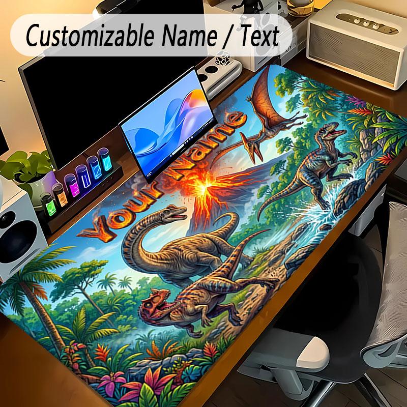 Dinosaur Theme Personalized Mouse Pad Custom Name Text Non Slip Desk Pad For Laptop Office Desktop