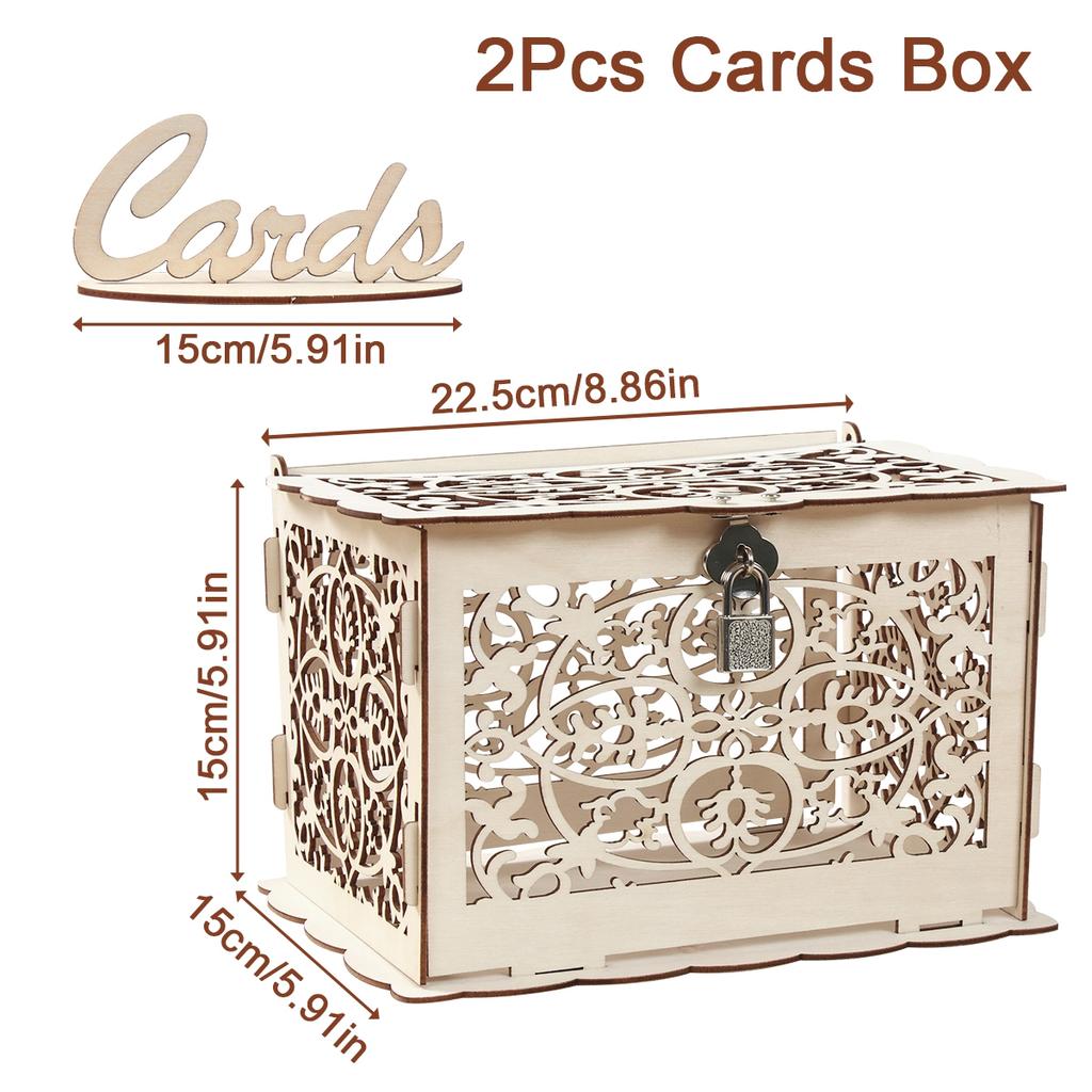 Wedding Card Boxes Wooden Box Wedding Decor Couple Mr&Mrs Pattern Grid Business Card Boxes DIY Wedding Birthday Party Supplies