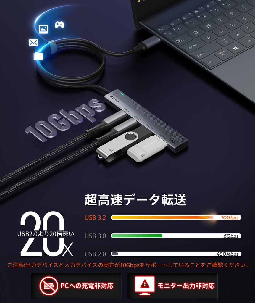 Aceele USB Gen 2 Hub 10Gbps to USB Conversion Adapter 3.2 4-Port USB-C 3.2