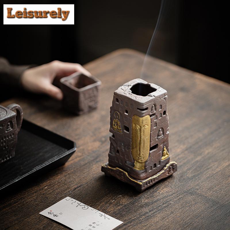 Керамическая подставка для благовоний «Тень Будды Дзен» из старой каменной глины, вставная курильница, держатель, аромалампа, чайная посуда, украшения, подарок