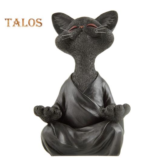 Meditating Cat Figurine Resin Zen Cat Sculpture Sit In Meditation Cat Ornament for Yoga Living Room Bedroom Office Gift for Cat Lover