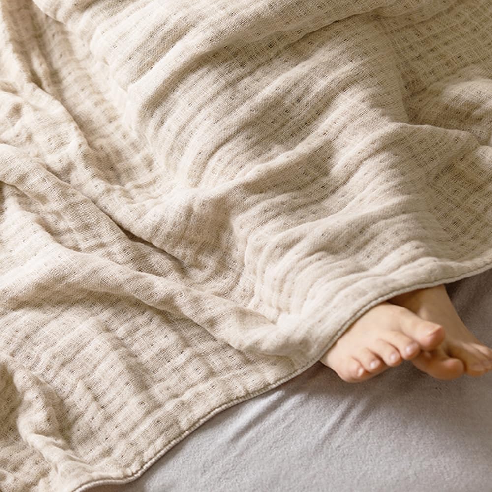 IRIS OHYAMA Towel Gauze and Natural Antibacterial and Machine Fluffy and Beige Blanket, 8-Layer Construction, Moisture-Retaining Breathable, 100%