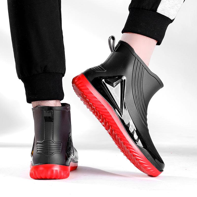 Модная мужская короткая водонепроницаемая обувь для воды с нескользящей подошвой, новые уличные водные ботинки, легкая плоская подошва, теплые короткие резиновые ботинки для мужчин