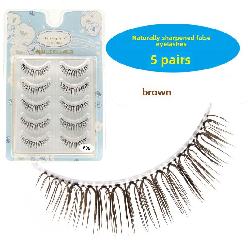 Meiliyue Japanese Style 5 Pairs Slender Cartoon False Eyelashes with Transparent Stem