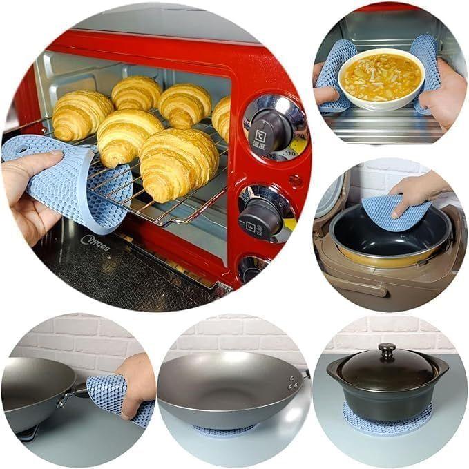 4 PCS Silicone Trivet Mats Heat Resistant Non-Slip Hot Pads for Kitchen | Multi-Functional Pan Protectors (Grey | Orange | Green | N Blue)