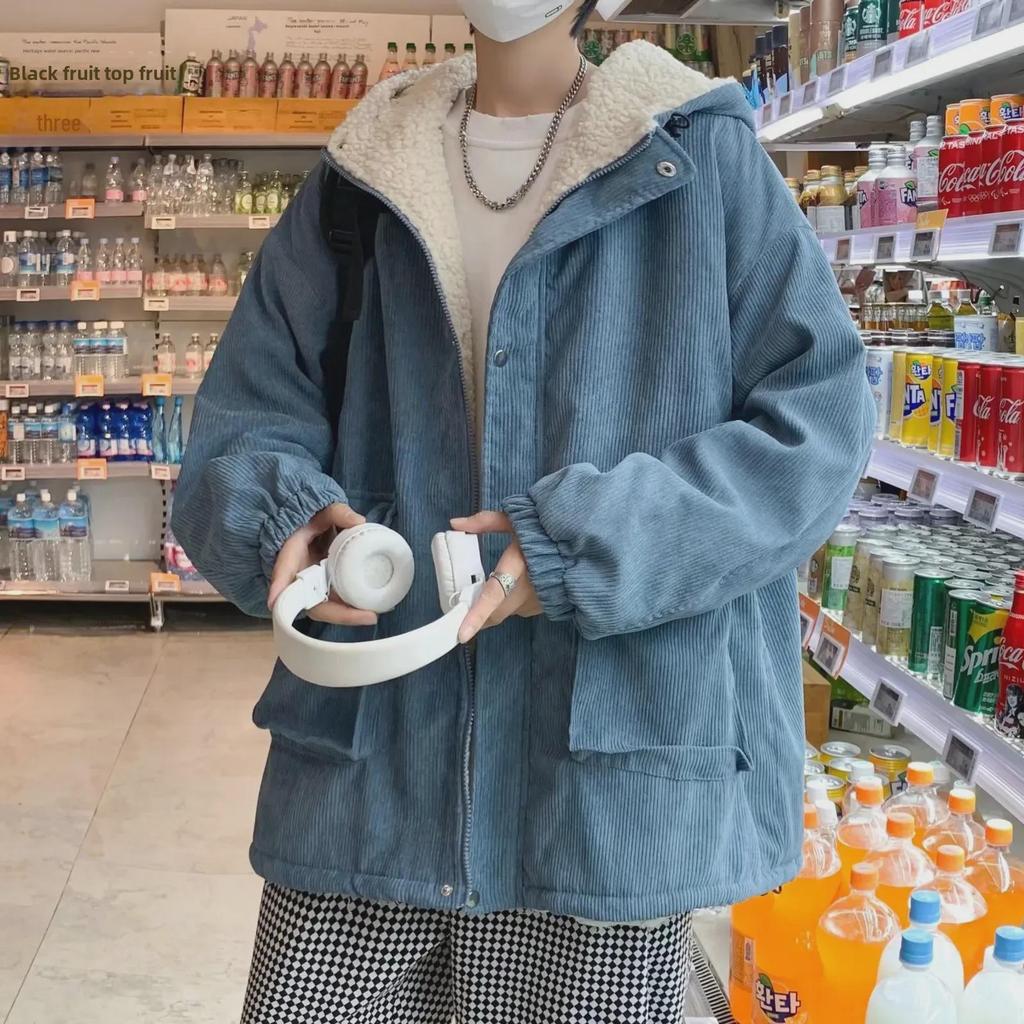 Men's Loose Plush Corduroy Jacket - Thick Lambswool Winter Coat, Korean Style Youth Trend