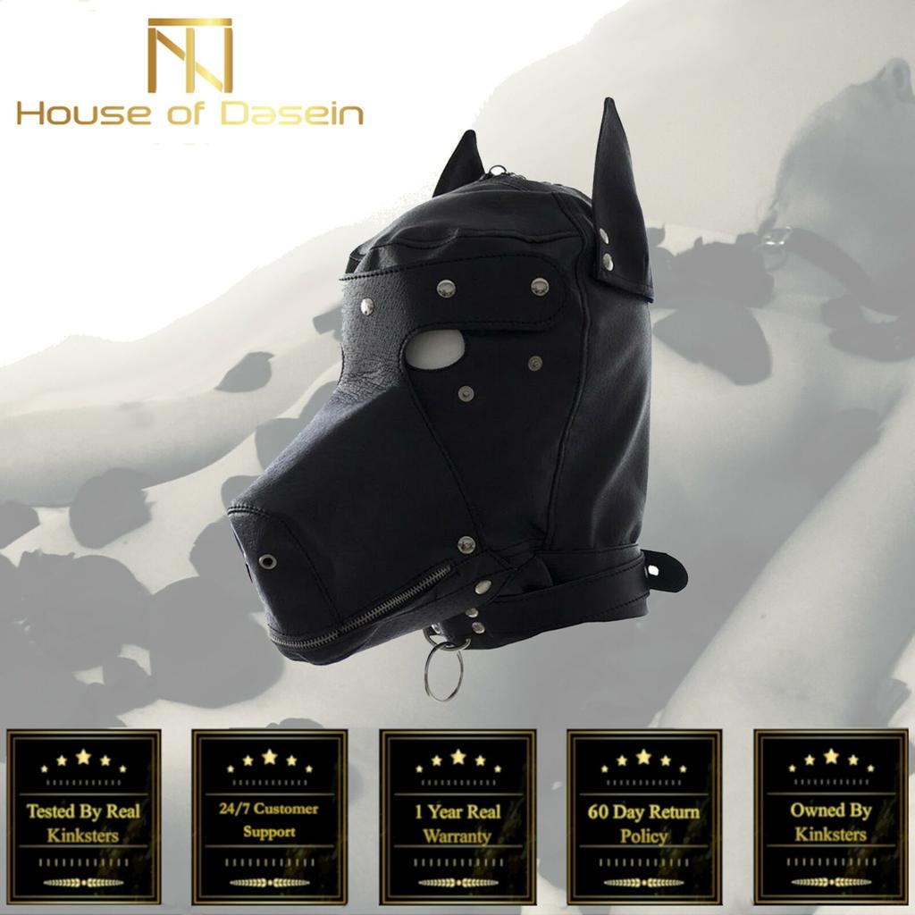 Black Dog Mask Full Hood Puppy Pet Play Kink Fetish Restraints Hoods