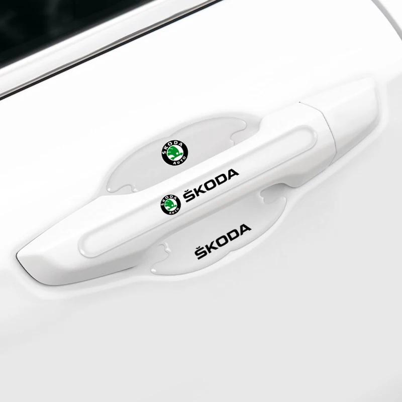 HQKI8 Car Door Bowl Handle Scratch Protective Stickers Car Anti-collision Protection Strip For Skoda Octavia Superb Rapid Kodiaq Karoq