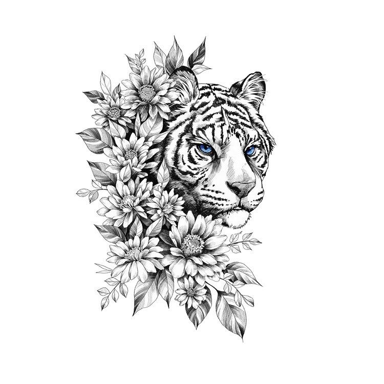 Наклейка с рисунком животного, тигр, лев, леопард, половина руки, рисунок Hb, набор для переноса воды, имитация наклейки