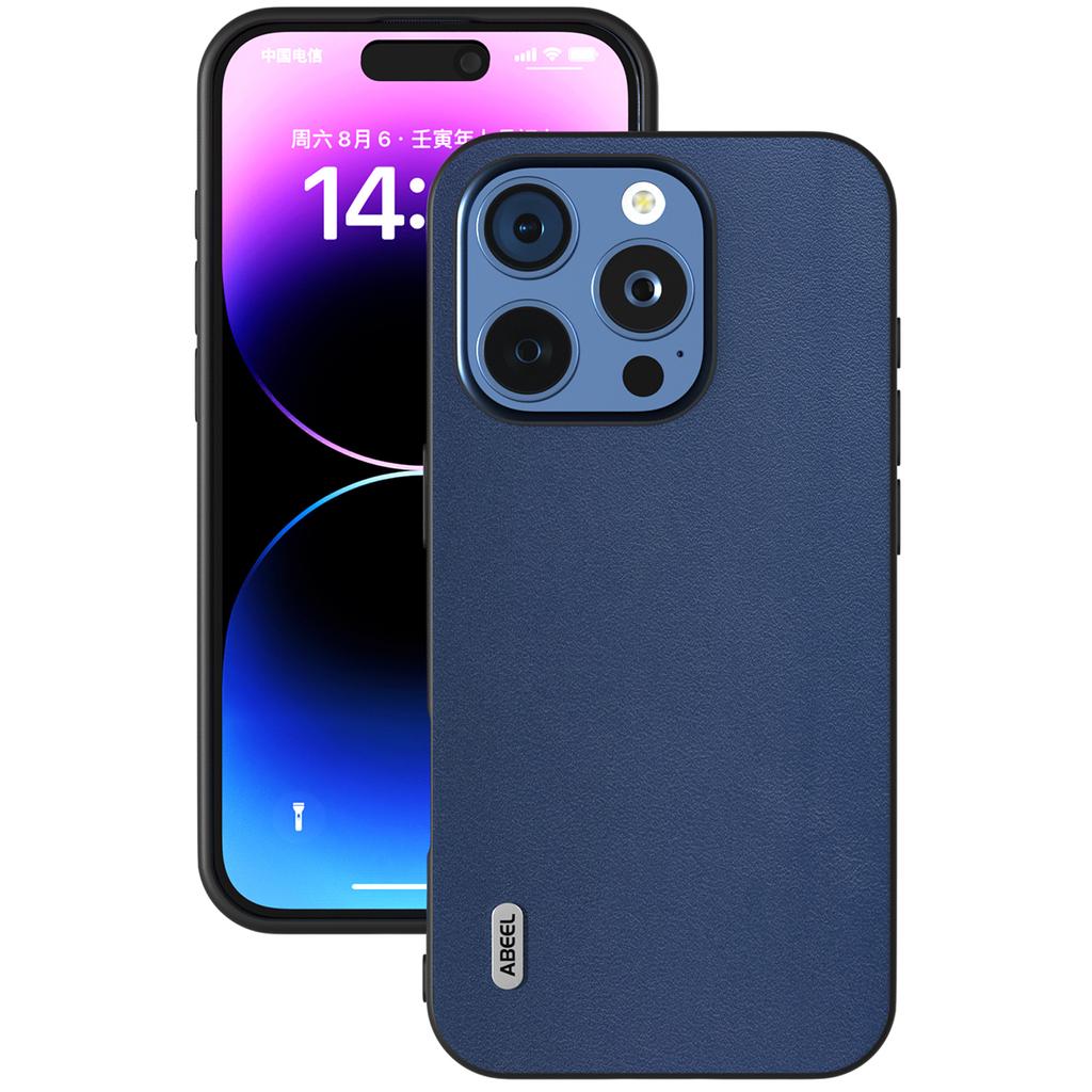 ABEEL For iPhone 16 Pro Case Genuine Cow Leather+PC+TPU Protective Phone Cover
