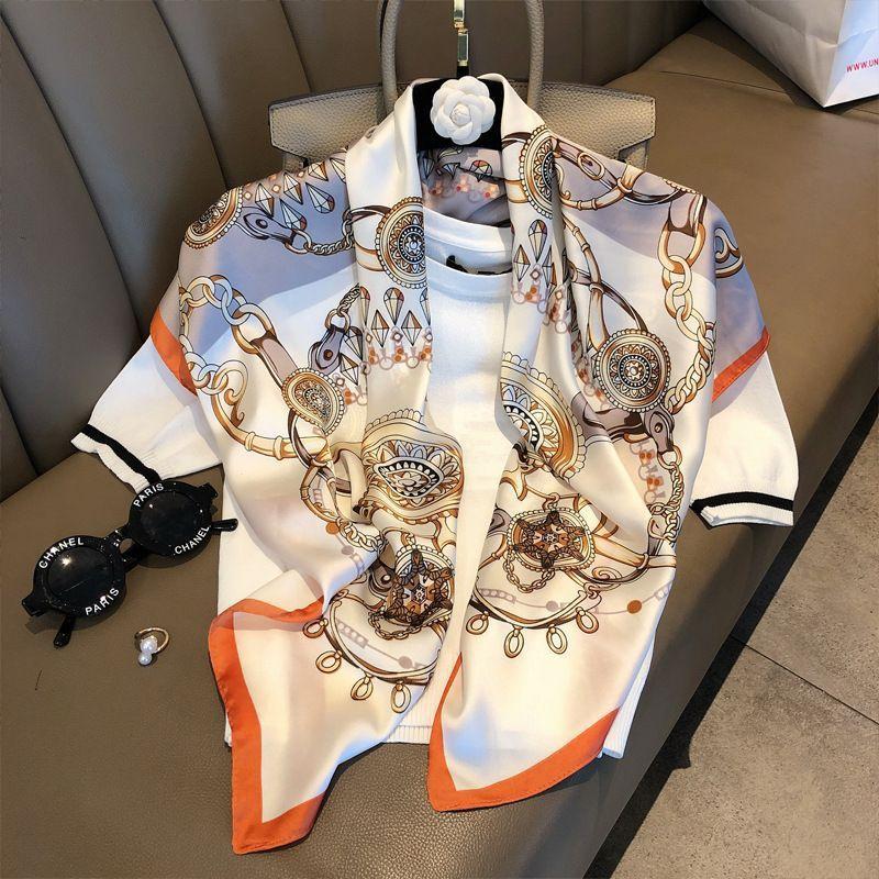 Весна/лето Новый женский шелковый шарф 90 * 90 см Имитация шелкового твила квадратный шарф Модный принт большой квадратный шарф профессиональный шарф