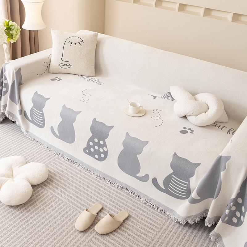 Chenille Cat Sofa Towel Autumn and Winter Thickened Chenille Sofa Cushion Cover Cloth Cartoon Creative Non-Slip Sofa Cover
