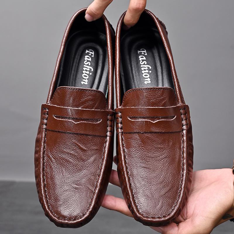 Men’s Moccasins White Loafer Brown Driving Shoes Comfort Flats Wide Shoes Slip-ons Plus Size Shoes for Men Over Sized
