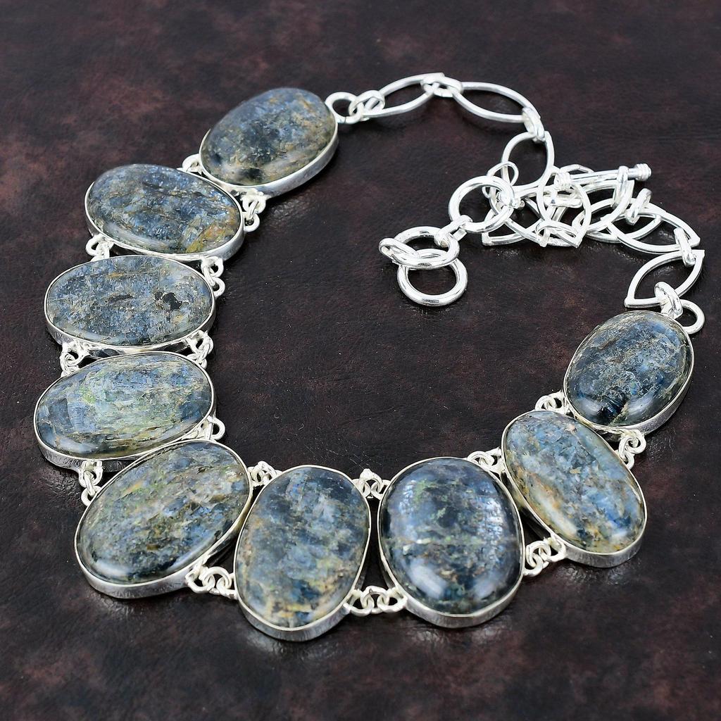 Ожерелье из драгоценного камня с кианитом, ожерелье ручной работы в стиле бохо, ожерелье из стерлингового серебра 925 пробы, ожерелье с регулируемой цепочкой, натуральный кианит, ювелирные изделия, подарок для нее