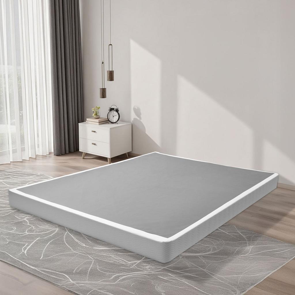 Box Spring, Queen Size Bed Frame with Washable Fabric Cloth, Heavy Duty Metal Frame for Queen Bed, 130 mm Mattress Foundation, 1587.57 kg Max Weight