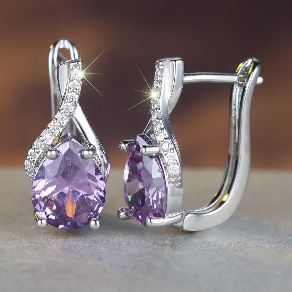 Элегантные серьги-капли с фиолетовым цирконом в форме капли воды для женщин, серебристого цвета, свадебные, для вечеринки, ювелирный подарок