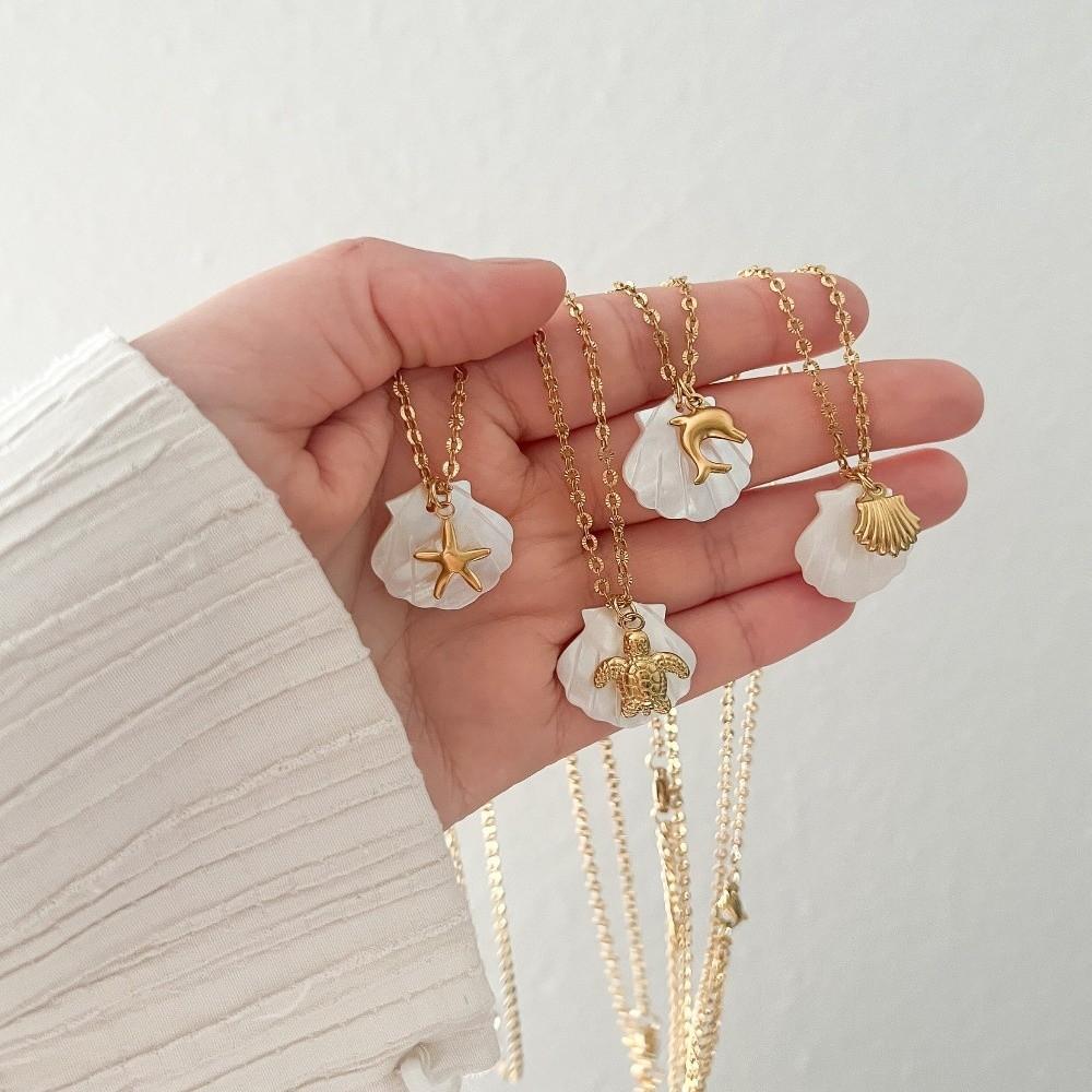 Fashion Shell Necklace Boho Style Sea Turtle Beach Choker Starfish Pendant Necklace  Vacation