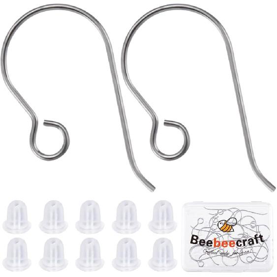 Beebeecraft 1 Box 20Pcs Pure Titanium Earring Fish Hooks Silver Earring Hooks for DIY Jewelry Making (21 Gauge)