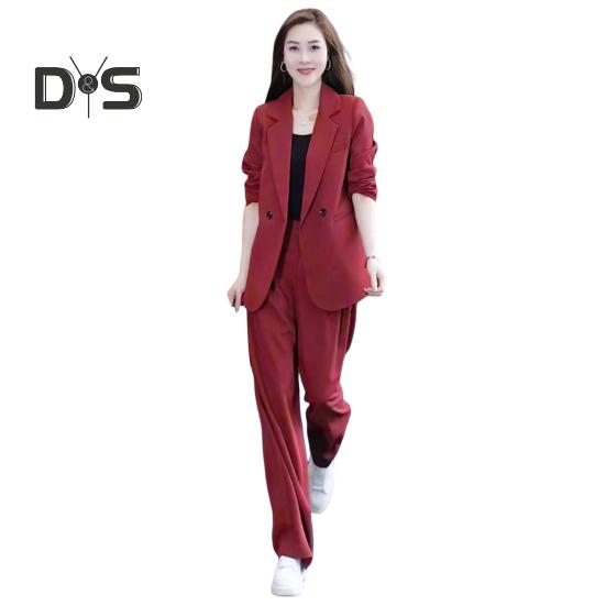 Женский комплект из 2 предметов: пальто и брюки, длинные рукава, кардиган с двумя пуговицами, куртка средней длины, свободные прямые широкие брюки с высокой талией, формальные