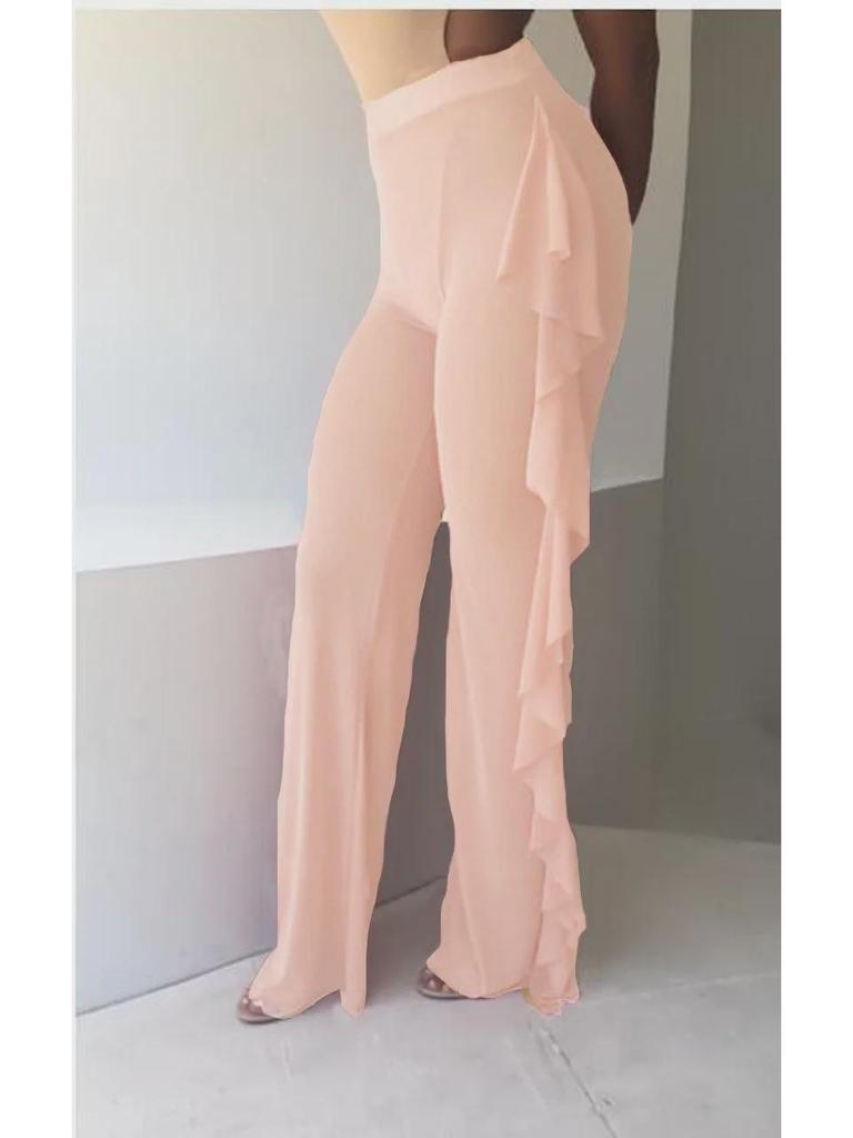 Широкие прозрачные брюки в европейском и американском стиле с оборками