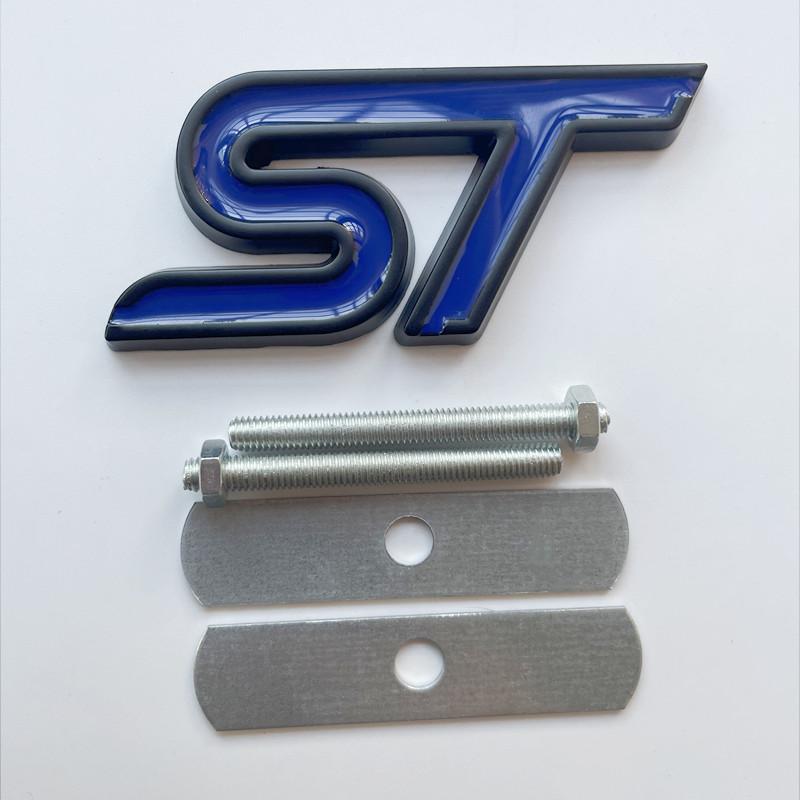 AJF1 3D Metal ST Front Grille Emblem Badge Car Rear Trunk Auto Sticker For Ford Focus Mondeo Fiesta Edge Escort MK2 MK3 MK4 MK5 MK7