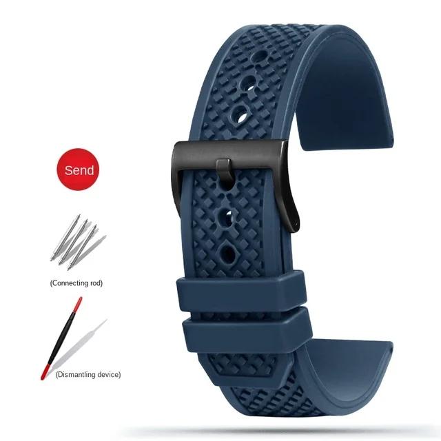 Fluoro Rubber Watch Strap For Citizen Blue Angel AT8020 First Generation Watchband AT8020-54L Waterproof Watch Band Accessories