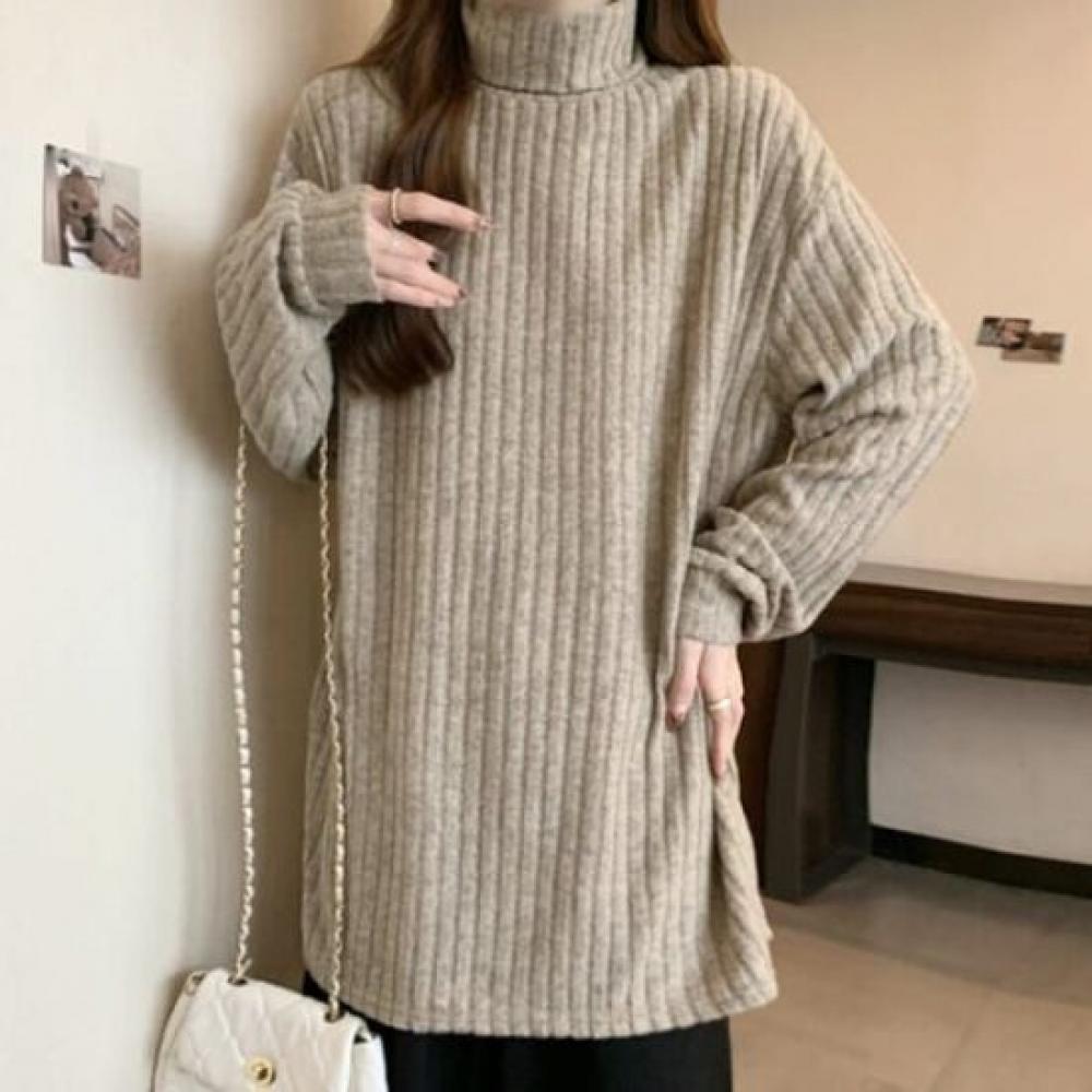 Navava Retro Ribbed Turtleneck Long Sleeve Knit Top Nk2436