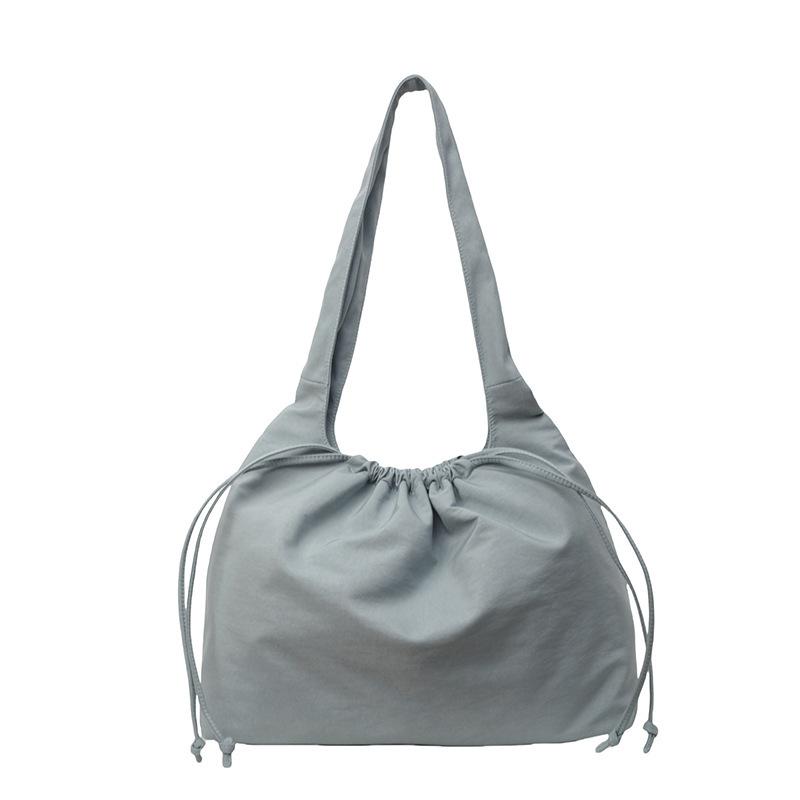 Casual Solid Color Nylon Canvas Bag Small Fresh Simple Large Capacity Hand Bag Drawstring Fashion Shoulder Tote Bag