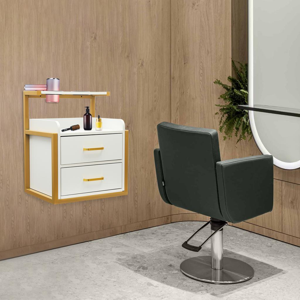 Large Capacity Professional Salon Cabinet, Wall Mounted Stylist Station with 2 Drawers, Holds 50kg for Salon Tools & Supplies