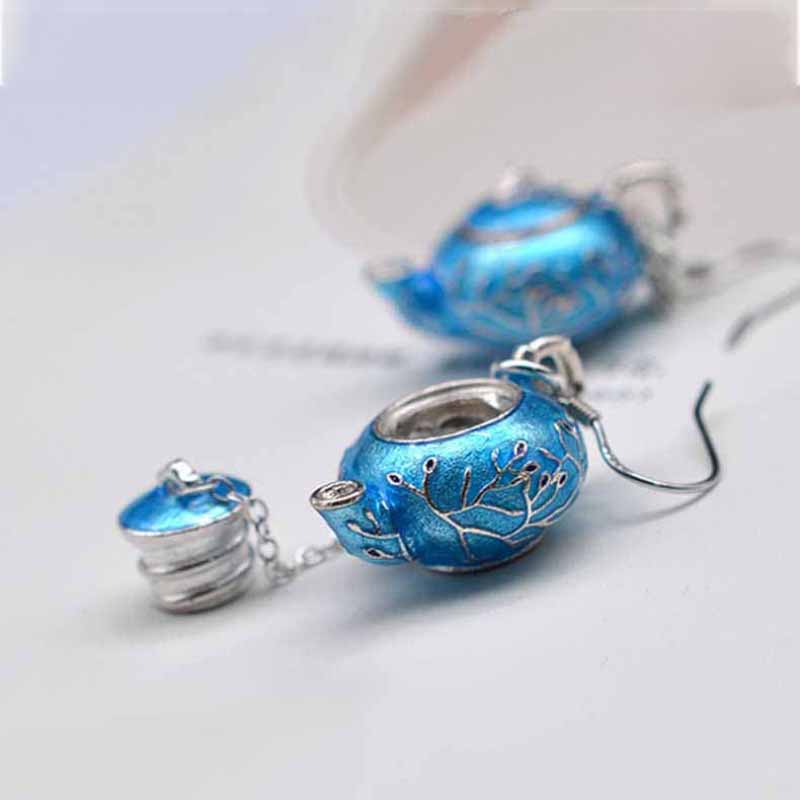 Thai  Ethnic Style Enamel Teapot Plum Earrings For Women Exquisite Chinese Ear Hook Hanfu Accessories  Jewelry