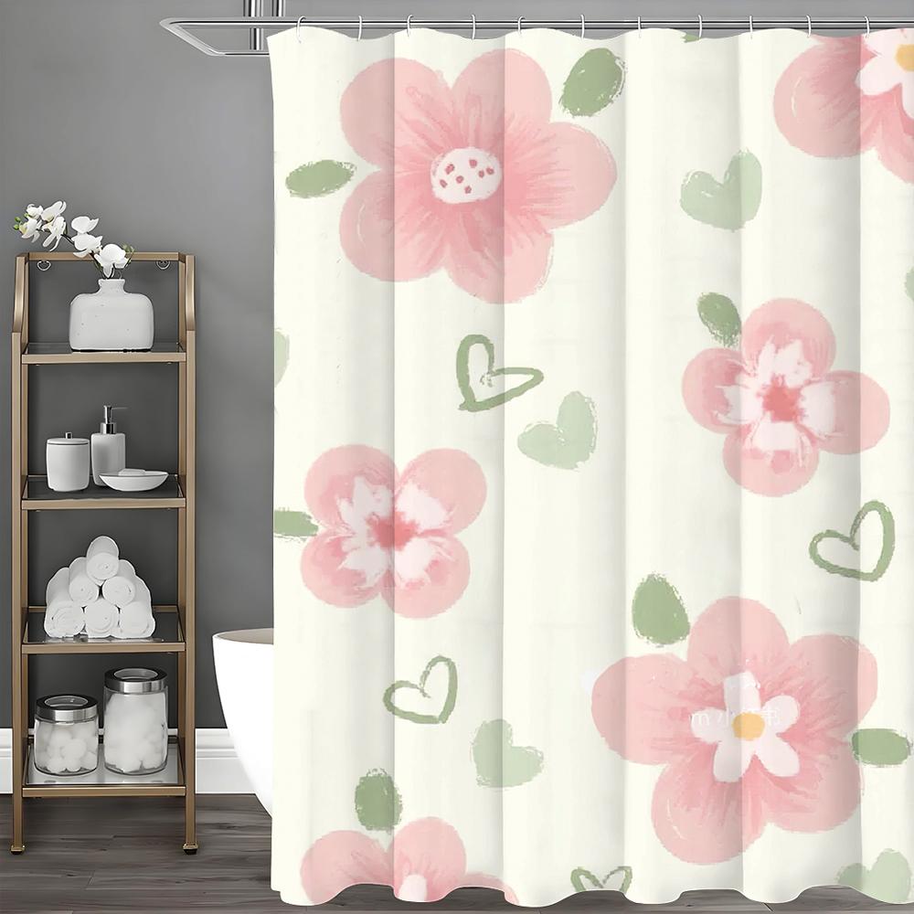 Pink Flower Shower Curtain, Bathroom Decorative Shower Curtain, Waterproof Shower Curtain with Hooks