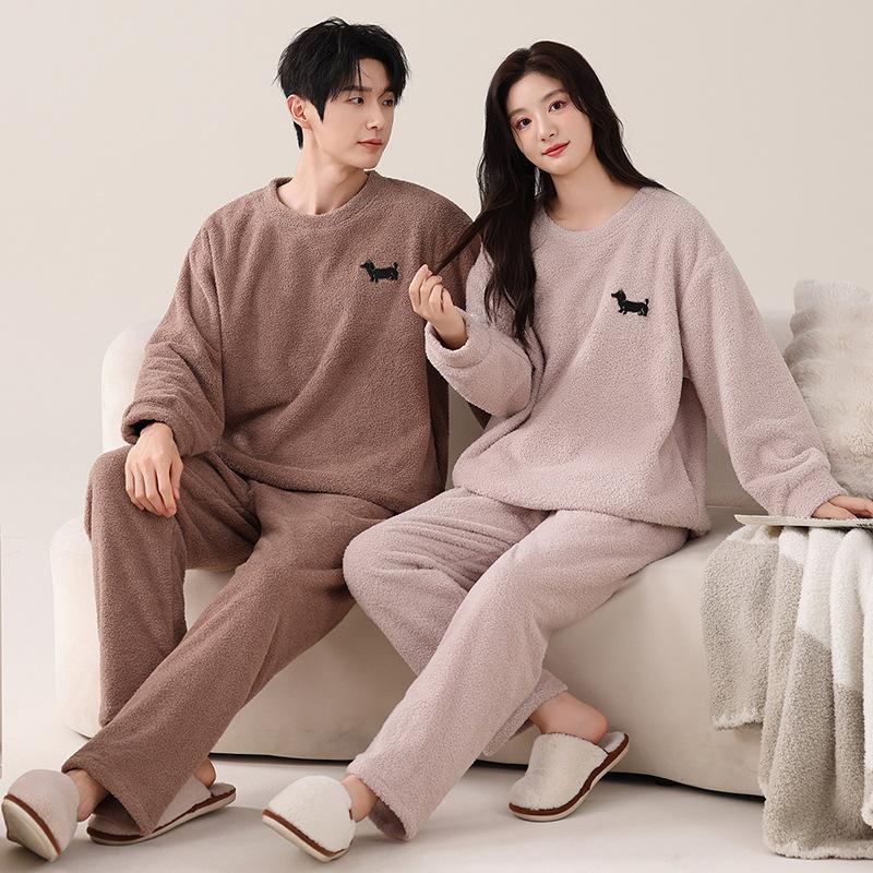 Парная пижама из полуфлиса, осенне-зимняя, из кораллового флиса, утепленная флисом, теплый костюм, мужская и женская повседневная пижама-пуловер
