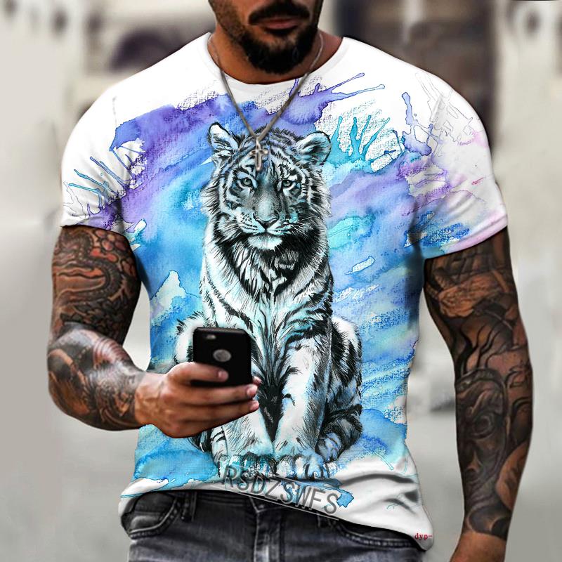 New Summer Men's Fashion T-shirt Personality Tiger Printed Men's T-shirt Top