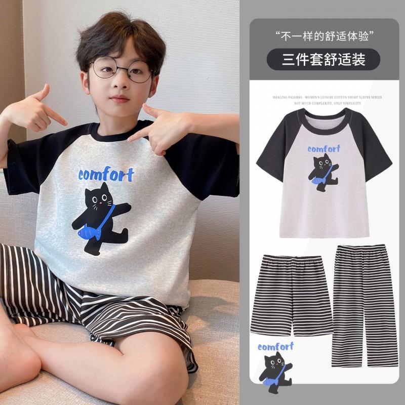 Boys Cotton Pajama Set Short Sleeve Sleepwear Cartoon Print Kids Home Wear Ages 8