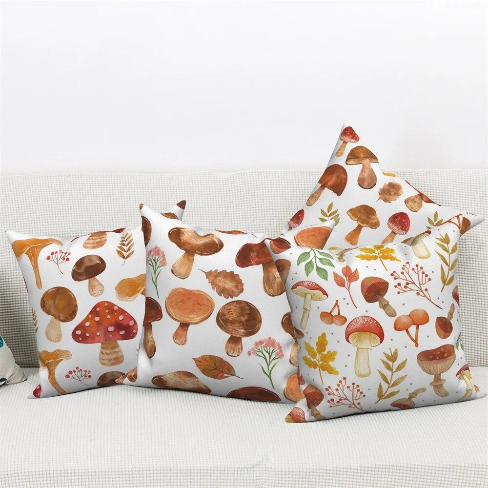Plant Leaf Flower Pillowcase Farmhouse Home Sofa Car Decorative   Mushroom Cushion Cover