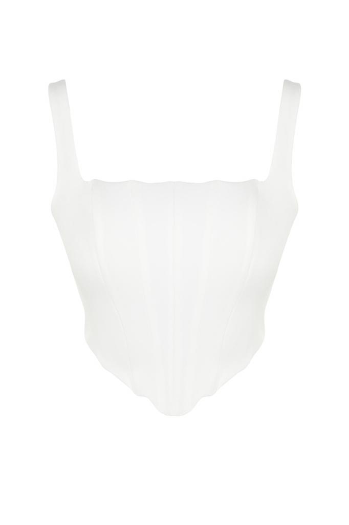 Women's Fashion New Blouse Ecru Strappy Corset Woven Blouse