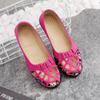 Spring Summer Cloth Shoes Women's Hollow Out Non-slip Soft Bottom Single Shoes Large Size Print Flat Slip-on Sandals